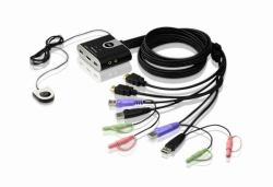 ATEN 2-Port USB HDMI/Audiokabel KVM Switch mit Remote-Port-Wähler 