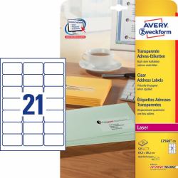 Avery L7560-25 selbstklebendes Etikett Abgerundetes Rechteck Permanent Transparent 525 Stück[e] 
