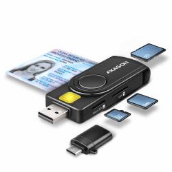 Axagon CRE-SMP2A USB Smart card & SD/microSD/SIM PocketReader Smart-Card-Lesegerät Drinnen USB Type-A/USB Type-C Schwarz 