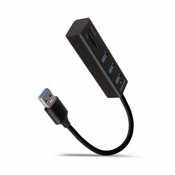 Axagon HMA-CR3A Metall-USB-3.2-Gen-1-Multiport-Hub mit drei USB-A Anschlüssen und einem Kartenleser 