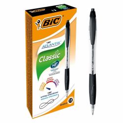 BIC Atlantis Classic Schwarz Kugelschreiber mit Druckeinzugsmechanik Medium 12 Stück[e] 