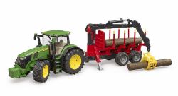 BRUDER John Deere 7R 350 mit Rückeanhänger und 4 Baumstämmen 