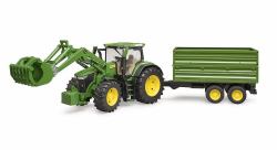 BRUDER John Deere 7R 350 mit Frontlader und Tandemachstransportanhänger 