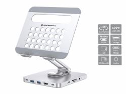 Conceptronic DONN26G Tablet-Ständer mit 8-in-1-Dockingstation, 360° drehbare Basis, faltbar, höhenverstellbar 