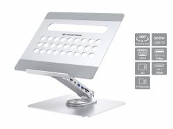 Conceptronic DONN27G Laptop-Ständer mit 7-in-1-Dockingstation, 360° drehbare Basis, faltbar, höhenverstellbar 