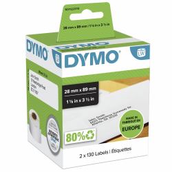 DYMO Original LabelWriter Adressetiketten | 28 mm x 89 mm | schwarz auf weiß | 2 Rollen mit je 130 leicht ablösbaren Etiketten [260 Etiketten] | selbstklebend | für LabelWriter Etikettendrucker 