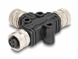 DeLOCK M12 T-Splitter A-kodiert 4 Pin 1 x Buchse zu 2 x Buchse Parallelschaltung 