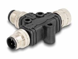 DeLOCK M12 T-Splitter A-kodiert 4 Pin 1 x Stecker zu 1 x Stecker und 1 x Buchse Parallelschaltung 
