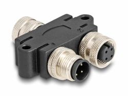 DeLOCK M12 Y-Splitter A-kodiert 4 Pin 1 x Buchse zu 1 x Stecker und 1 x Buchse Parallelschaltung 