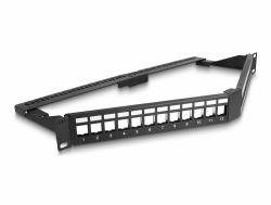 DeLOCK 19″ Keystone Patchpanel 24 Port mit Entlastungsschiene 1 HE gewinkelt schwarz 
