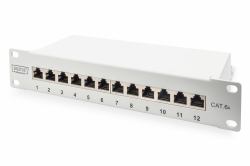 Digitus CAT 6A Patch Panel, geschirmt, 12-Port, 1HE, 10", grau 