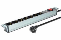 Digitus 1HE Aluminium Steckdosenleiste, Rack Mount 16A Plug, 250VAC 50/60Hz, 7-fach, mit Schalter, Überspannungsschutz 