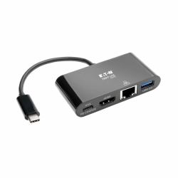 Eaton Tripp Lite U444-06N-H4GUBC USB-C Multiport Adapter – 4K HDMI, USB 3.x [5 Gbps] Nabenanschluss, GbE, 60 W PD-Aufladung, HDCP, Schwarz 
