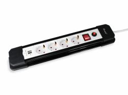 Equip 4fach Verteiler mit Schalter und 2fach USB-Lader, Mehrfachsteckdose Schuko 