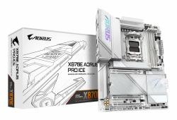GIGABYTE X870E AORUS PRO ICE Motherboard - Unterstützt AMD Ryzen 9000 CPUs, 16+2+2 Phasen Digital VRM, bis zu 8000MHz DDR5 [OC], 3xPCIe 5.0 + 1xPCIe 4.0, Wi-Fi 7, 2.5GbE LAN, USB 4 