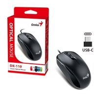 Genius Computer Technology Genius DX-110 Wired USB-Type C Plug and Play Mouse, 1000 DPI Optical Tracking, 3 Button with Scroll Wheel, Ambidextrous Design with 1.5m Cable, Black