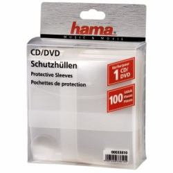 Hama CD/DVD Protective Sleeves, Pack of 100 100 Disks Transparent 