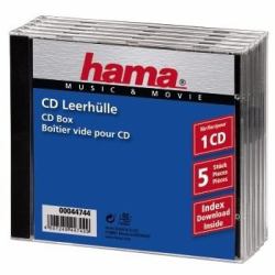 Hama CD Jewel Case Standard, Pack 5 C-Schalengehäuse 1 Disks Schwarz, Transparent 