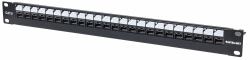 Intellinet Abschließbares 24-Port Cat6 Patchpanel, ungeschirmt, 24 Ports, 19", UTP, 1 HE, abschließbar, Klemmleisten mit 90 Grad abgewinkelten Kabeleinführungen, schwarz und silber 