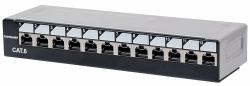 Intellinet Abschließbares 12-Port Cat6 Patchpanel, geschirmt, 12 Ports, Desktop, FTP, 1 HE, Klemmleisten mit 90 Grad abgewinkelten Kabeleinführungen, schwarz und silber 