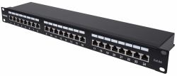 Intellinet 24-Port Cat6a Patchpanel, geschirmt, FTP, 1 HE, Klemmleisten mit 90 Grad abgewinkelten Kabeleinführungen, schwarz 