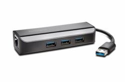 Kensington UA3000E USB 3.0-Ethernet-Adapter & 3 Port Hub – schwarz 