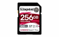 Kingston Technology 256GB Canvas React Plus SDXC UHS-II 300R/260W U3 V90 for Full HD/4K/8K 
