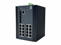 LevelOne 20-Port L2+ Managed Gigabit Industrieswitch, 16x 1GbE RJ45, 4x 1/2.5GbE SFP, DIN-Schienenmontage, -40°C bis 75°C 