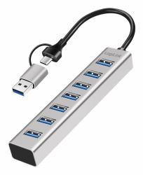 LogiLink USB 3.0 Hub, 4x USB-A, 5 Gbit/s, 2-in-1 Anschlusskabel, Silber 
