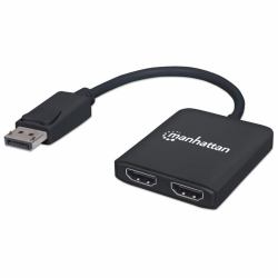 Manhattan DisplayPort auf 2-Port HDMI MST-Hub, Zum Verteilen eines DisplayPort-Signals auf zwei HDMI-Monitore, Anzeigemodi Gespiegelt, Erweitert und Videowand, 4K@30Hz, Stromversorgung über USB, schwarzz 