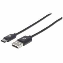 Manhattan Hi-Speed USB C Anschlusskabel, USB 2.0, Typ A Stecker - Typ C Stecker, 480 Mbps, 1 m, Schwarz 