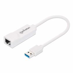 Manhattan USB-A auf Gigabit-Ethernet-Netzwerkadapter, USB 3.2 Gen 1 auf 10/100/1000 Mbit/s Gigabit Ethernet, weiß 