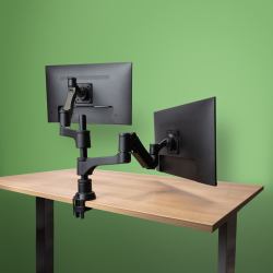 R-Go Tools Monitorarm R-Go Caparo, verstellbarer Doppelmonitorarm mit Gasfeder, 100% Zirkular, 3-9 kg Tragkraft, schwarz 