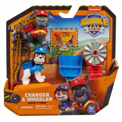 Spin Master Rubble & Crew – Actionfiguren-Set mit Charger & Wheeler Hundefiguren, 2 Bauspielzeugen und 85g Kinetic Sand Build-it-Sand 