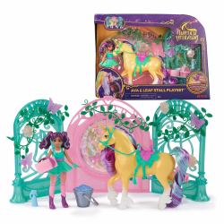 Spin Master Unicorn Academy - Ava und Einhorn Leaf Stall Spielset mit Farbwechseleffekt und ca. 12 cm großen Originalfiguren zur beliebten Netflix Serie, mit 15 Accessoires 