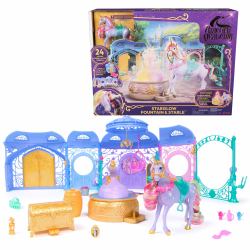 Spin Master Unicorn Academy - Stall Spielset 90 cm inkl. Brunnen mit Licht- und Soundeffekten, ca. 12 cm großem Einhorn und 24 Accessoires, Original Spielset zur beliebten Netflix Serie 