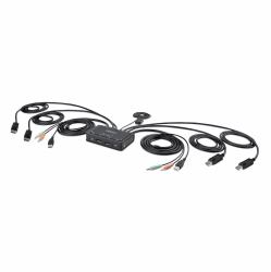 StarTech.com 2-Port Dual Monitor KVM Switch DisplayPort, 4K 60Hz, KVM mit 1,5 m Integrierten Kabeln[USB-A/DisplayPort/Audio], 2-Port DP KVM Switch Zwei Monitore, Remote/Hotkey Switching, 