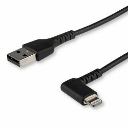 StarTech.com 1m strapazierfähiges schwarzes USB auf Lightning-Kabel - 90° rechtwinkliges USB Lightning Ladekabel mit Aramidfaser - Synchronisationskabel - Apple MFi-zertifiziert iPad/iPhone 12 