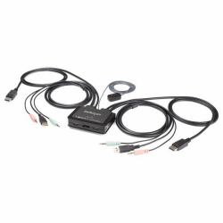 StarTech.com 2 Port USB 4K60Hz DisplayPort KVM Switch mit eingebauten Kabeln - Betriebssystemunabhängig 