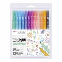 Tombow TwinTone Pastels Marker 12 Stück[e] Feine/ runde Spitze Schwarz, Blau, Braun, Cyan, Grün, Orange, Pink, Rot, Violett, Gelb 