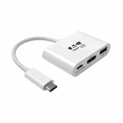 Tripp Lite U444-06N-HU-C USB-C zu HDMI Adapter mit USB 3.x [5 Gbps] Nabenanschluss und PD-Aufladung, HDCP, Weiß 