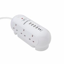 connektgear 2m Desktop 6 Way Surge Protector with 4x USB A 2x USB C & 65W Power Delivery