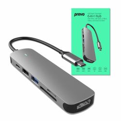 PREVO C605A laptop-dockingstation & portreplikator Kabelgebunden USB 3.2 Gen 1 [3.1 Gen 1] Type-C Silber 
