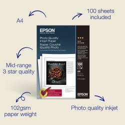 Epson Photo Quality Inkjet Paper - A4 - 100 Blätter (PHOTO QUALITY INK JET PAPER A4)