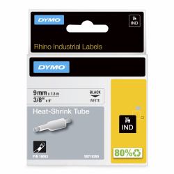 DYMO Rhino Industrie Schrumpfschlauch-Kabeletiketten | 9 mm1,5 m | Schwarz auf weiß | für Rhino Beschriftungsgerät (RHINO HEAT SHRINK TUBE - 9MM WHITE)