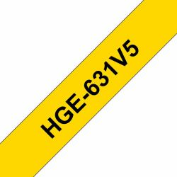 Brother HGE-631V5 Etiketten erstellendes Band (Brother HGE631V5 Black on Yellow 12mm 8M x 12mm High Grade Tape 5 pack)