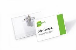 Durable Namensschild mit Kombiklemme (Durable Premium Clip & Pin Name Badge Holders + Inserts | 50 Pack | 54 x 90mm)