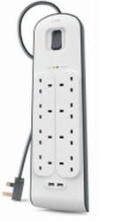 Belkin BSV804AF2M Spannungsschutz Weiß 8 AC-Ausgänge 2 m (BELKIN 8 WAY SURGE PROTECTION - STRIP-2M W/2X2.4AMP USB CHARGING)