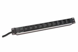 Digitus 1HE Aluminium Steckdosenleiste, Rack Mount 10A, 2500W, 250VAC 50/60Hz, 10x IEC C13, Überlastschutz (DIGITUS ALU IEC C13 OULET STRIP - 10 OUTLETS)
