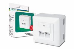 Digitus CAT 6 Anschlussdose, geschirmt 2x RJ45, 8P8C, LSA, Farbe Reinweiß, Aufputz (DIGITUS CAT 6 - MODULAR WALL OUTLET SHIELDED .)
